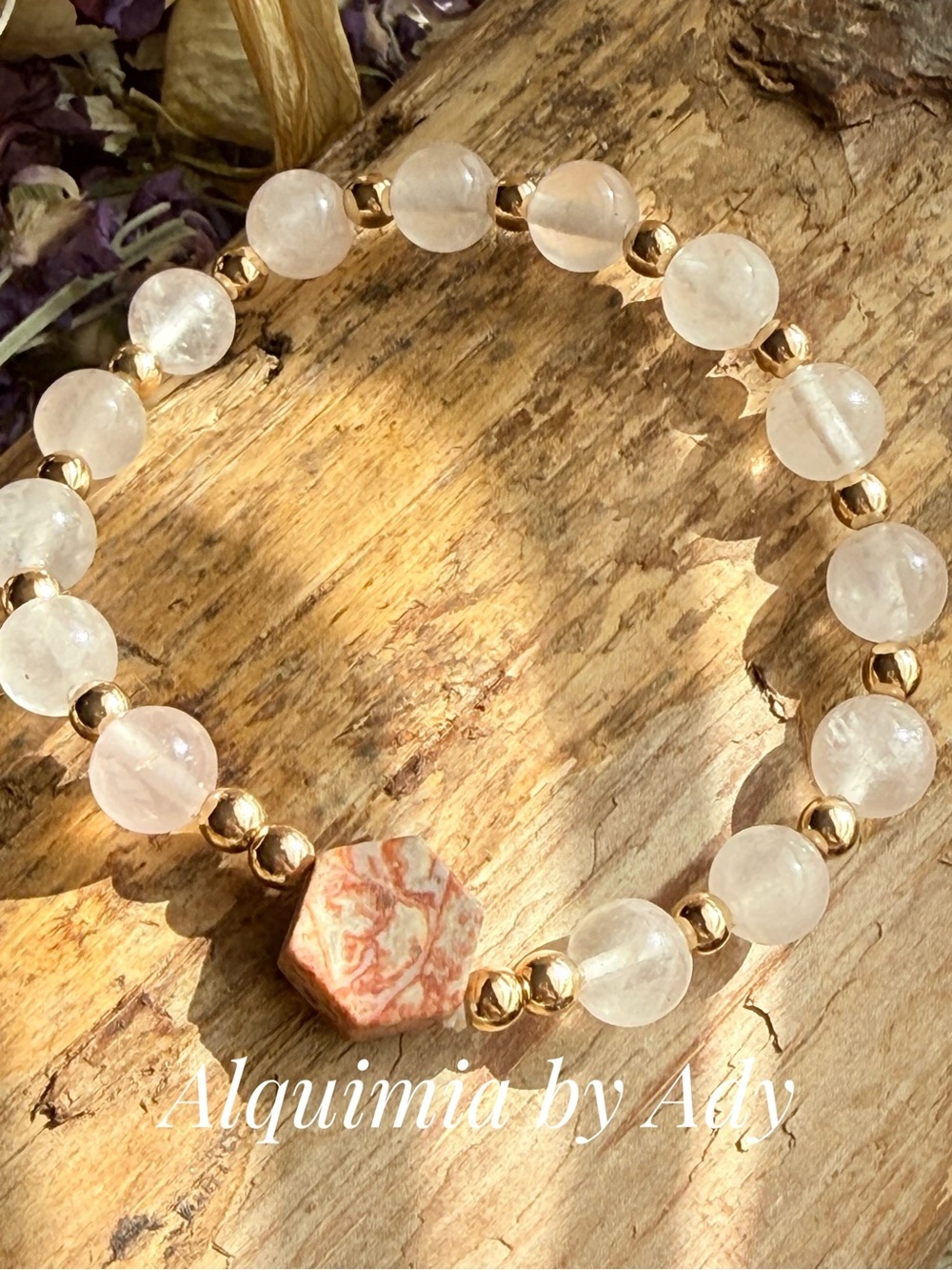 Pink quartz and ocean jasper hexagon Beaded Bracele